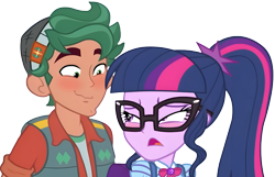 Size: 6113x3940 | Tagged: safe, edit, edited screencap, screencap, sci-twi, timber spruce, twilight sparkle, human, equestria girls, g4, my little pony equestria girls: better together, star crossed, background removed, backpack, blushing, bowtie, clothes, context is for the weak, cute, duo, duo male and female, female, glasses, hat, male, out of context, ponytail, shipping, shipping fuel, shirt, simple background, straight, timbertwi, transparent background, vest