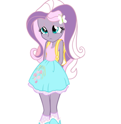 Size: 883x905 | Tagged: safe, artist:eqgrp-firefly, fluttershy, oc, oc:wisteria, equestria girls, g4, boots, clothes, cutie mark on clothes, high heel boots, legs together, polka dot socks, recolor, shirt, shoes, simple background, skirt, socks, solo, white background