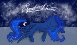 Size: 900x525 | Tagged: safe, artist:pustulioooooo, princess luna, alicorn, pony, g4, 2012, female, mare, old art, sleeping, solo