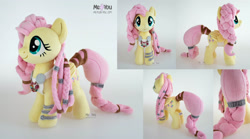 Size: 2300x1276 | Tagged: safe, artist:meplushyou, fluttershy, pony, g4, alternate hairstyle, braid, braided tail, irl, photo, plushie, runes, solo, tail