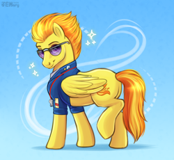 Size: 2400x2211 | Tagged: safe, artist:jenery, spitfire, pegasus, pony, g4, gradient background, solo, sunglasses