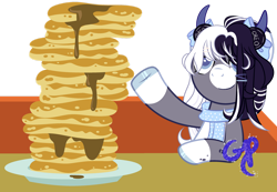 Size: 1280x888 | Tagged: safe, artist:galaxy-paradise, oc, oc only, oc:oreo cream, pegasus, pony, base used, clothes, female, food, imminent stuffing, mare, pancakes, scarf, simple background, solo, transparent background