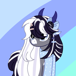 Size: 944x944 | Tagged: safe, artist:grellsutcliffbreanna, oc, oc only, oc:oreo cream, pegasus, pony, clothes, female, horns, mare, scarf, solo