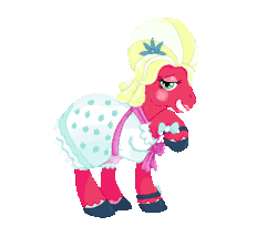 Size: 560x500 | Tagged: safe, artist:thefredricus, big macintosh, earth pony, pony, brotherhooves social, g4, animated, blinking, bloomers, blushing, bow, bowtie, clothes, crossdressing, digital art, dress, eyeshadow, flower, flower in hair, grin, hairpin, hoof shoes, lidded eyes, lipstick, looking at you, makeup, male, orchard blossom, pixel art, profile, raised hoof, simple background, smiling, smiling at you, solo, sparkling, sparkling smile, stallion, transparent background, wig
