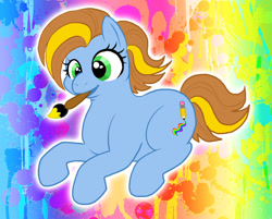 Size: 937x755 | Tagged: safe, artist:reidavidson, oc, oc only, pony, abstract background, gradient background, mouth hold, old art, paintbrush, rainbow background, solo