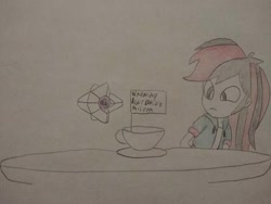 Size: 1040x780 | Tagged: safe, artist:arrowsweetie, oc, oc only, oc:red arrow, human, equestria girls, g4, cup, food, solo, tea, teacup, traditional art