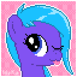 Size: 640x640 | Tagged: safe, artist:elwakaz, oc, oc only, pony, :p, bust, digital art, icon, one eye closed, passepartout, pixel art, portrait, smiling, solo, tongue out, wink