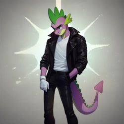 Size: 480x480 | Tagged: safe, ai content, prompter:hollaholla69, spike, dragon, anthro, g4, adult, adult spike, male, michael jackson, older, older spike, solo, spikeal jackson