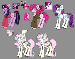 Size: 2080x1636 | Tagged: safe, artist:maxis_da_hades, fluttershy, pinkie pie, rarity, twilight sparkle, alicorn, pegasus, pony, unicorn, g4, bow, doodle, gray background, horn, my little dream journal, screencap reference, simple background, twilight sparkle (alicorn), yume nikki