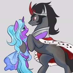 Size: 2048x2048 | Tagged: safe, artist:amanecerlobo, king sombra, radiant hope, unicorn, g4, duo, duo male and female, female, gray background, horn, male, ship:hopebra, shipping, simple background, straight