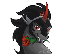 Size: 2160x1620 | Tagged: safe, artist:amanecerlobo, king sombra, unicorn, g4, antagonist, flower, flower in mouth, horn, male, mouth hold, rose, rose in mouth, simple background, solo, stallion, stupid sexy sombra, transparent background