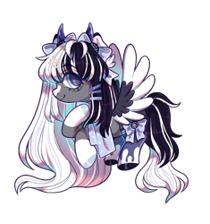 Size: 1548x1650 | Tagged: safe, artist:morninglory-sky, oc, oc only, oc:oreo cream, pegasus, pony, clothes, colored wings, female, mare, scarf, simple background, socks, solo, thigh highs, transparent background, two toned wings, wings