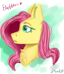 Size: 2700x3090 | Tagged: safe, artist:deadsmoke, fluttershy, pegasus, g4, bust, chest fluff, colored eyebrows, colored eyelashes, female, looking sideways, mare, portrait, solo