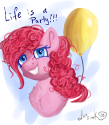 Size: 2700x3090 | Tagged: safe, artist:deadsmoke, pinkie pie, earth pony, pony, g4, balloon, colored eyebrows, colored eyelashes, curly hair, female, looking at you, mare, smiling, solo