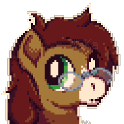 Size: 640x640 | Tagged: safe, artist:elwakaz, oc, oc only, pony, brown coat, bust, digital art, glasses, icon, pixel art, portrait, simple background, solo, transparent background