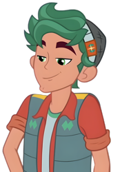 Size: 4980x7152 | Tagged: safe, edit, edited screencap, screencap, timber spruce, human, equestria girls, g4, my little pony equestria girls: better together, star crossed, background removed, bedroom eyes, clothes, curly hair, ears, eyebrows, hat, not a vector, shirt, simple background, smiling, smug, solo, transparent background, vest