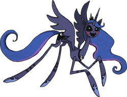 Size: 800x609 | Tagged: safe, artist:kaizerin, princess luna, alicorn, g4, black sclera, crossover, female, five nights at freddy's, floating, fusion, jewelry, looking at you, mare, marionette, puppet, regalia, simple background, smiling, solo, transparent background