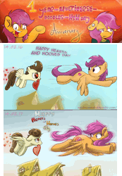 Size: 1280x1853 | Tagged: safe, artist:redheadfly, pound cake, scootaloo, pegasus, pony, tumblr:ask-adultscootaloo, g4, animated, art evolution, colt, crush, duo, duo male and female, female, floating heart, flying, foal, gif, heart, heart eyes, hearts and hooves day, holiday, male, mare, motion blur, mouth hold, older, older pound cake, older scootaloo, scootaloo can fly, scootapound, self paradox, self ponidox, shipping, speed lines, straight, valentine, valentine's day, wingding eyes