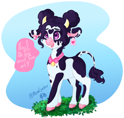 Size: 1470x1398 | Tagged: safe, artist:moonsacher, oc, oc only, oc:moonsacher, cow, bell, bell collar, cloven hooves, collar, cow oc, request, solo