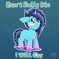 Size: 2000x2000 | Tagged: safe, artist:willoillo, misty brightdawn, pony, unicorn, g5, my little pony: make your mark, my little pony: tell your tale, art, cute, don't bully me i will cry, female, floppy ears, freckles, horn, illustration, mare, meme, mistybetes, sad, sadorable, teary eyes