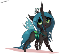 Size: 3000x2300 | Tagged: safe, artist:skitsroom, queen chrysalis, changeling, changeling queen, g4, chibi, cute, cutealis, female, open mouth, simple background, solo, white background