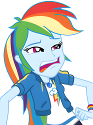 Size: 4160x5584 | Tagged: safe, edit, edited screencap, screencap, rainbow dash, human, equestria girls, g4, my little pony equestria girls: better together, overpowered (equestria girls), background removed, clothes, disgusted, do not want, funny face, geode of super speed, grossed out, jacket, magical geodes, not a vector, rainbow dash is best facemaker, shirt, simple background, solo, teeth, transparent background, wristband