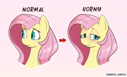 Size: 4010x2425 | Tagged: safe, artist:sunrise_hooves, fluttershy, pegasus, pony, g4, blush lines, blushing, eyeshadow, female, horny, lidded eyes, makeup, mare, signature, smiling, solo, sweat