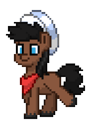 Size: 184x252 | Tagged: safe, full steam, promontory, earth pony, pony, pony town, g4, animated, clothes, hat, male, pixel art, scarf, simple background, solo, sprite, stallion, transparent background, trotting