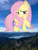 Size: 1440x1920 | Tagged: safe, artist:andoanimalia, edit, editor:jaredking779, fluttershy, pegasus, pony, g4, blushing, cloud, cute, female, folded wings, giant pony, giantess, giantshy, highrise ponies, irl, lake, looking at you, macro, mare, mountain, mountain range, photo, ponies in real life, raised hoof, river, shyabetes, smiling, solo, story included, stream, valley, water, wings