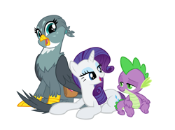 Size: 2597x1929 | Tagged: safe, edit, editor:proto29, gabby, rarity, spike, dragon, griffon, pony, unicorn, g4, age difference, bisexual, female, horn, lesbian, male, polyamory, ship:spabby, ship:sparibby, ship:sparity, shipping, simple background, spike gets all the mares, straight, trio, white background, winged spike, wings