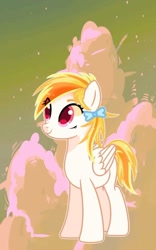 Size: 750x1201 | Tagged: safe, oc, oc only, oc:derpy cat, pegasus, pony, bow, female, hair bow, smiling, solo