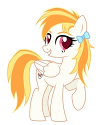 Size: 750x926 | Tagged: safe, oc, oc only, oc:derpy cat, pegasus, pony, bow, female, hair bow, raised hoof, simple background, smiling, solo, white background