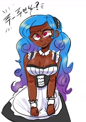 Size: 1240x1754 | Tagged: safe, artist:jully-park, izzy moonbow, human, equestria girls, g4, g5, clothes, cute, dark skin, female, humanized, izzybetes, korean, maid, maid headdress, simple background, solo, translated in the comments, white background