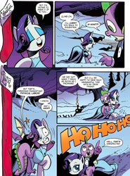 Size: 2002x2712 | Tagged: safe, artist:andy price, idw, rarity, spike, dragon, pony, unicorn, g4, spoiler:comicholiday2019, best friends, dragons riding ponies, duo, duo male and female, female, horn, implied princess celestia, implied princess luna, male, riding, riding a pony, smoking, snow, spike riding rarity, spikelove, train, winged spike, wings