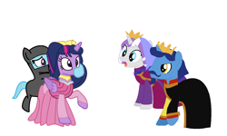 Size: 1204x720 | Tagged: safe, artist:brightstar40k, twilight sparkle, twilight velvet, alicorn, earth pony, pony, unicorn, g4, grabbing, hoofgagged, horn, hostage, kidnapped, king and queen, nightlight, princess aurora, simple background, sleeping beauty, twilight sparkle (alicorn), white background