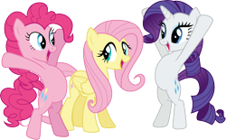 Size: 4852x3000 | Tagged: safe, artist:cloudy glow, fluttershy, pinkie pie, rarity, earth pony, pegasus, pony, unicorn, g4, my little pony: friendship is magic, putting your hoof down, season 2, belly, bipedal, cute, diapinkes, female, horn, mare, raribetes, shyabetes, simple background, transparent background, trio, trio female, vector