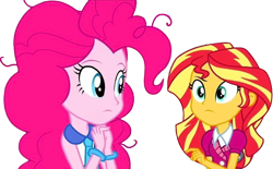 Size: 4074x2520 | Tagged: safe, edit, edited screencap, editor:homersimpson1983, screencap, pinkie pie, sunset shimmer, human, equestria girls, g4, background removed, duo, duo female, female, not a vector, simple background, transparent background