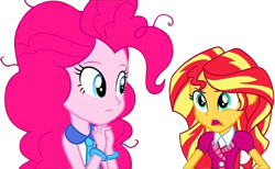 Size: 4078x2520 | Tagged: safe, edit, edited screencap, editor:homersimpson1983, screencap, pinkie pie, sunset shimmer, human, equestria girls, g4, background removed, duo, duo female, female, not a vector, simple background, transparent background