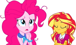 Size: 4178x2520 | Tagged: safe, edit, edited screencap, editor:homersimpson1983, screencap, pinkie pie, sunset shimmer, human, equestria girls, g4, background removed, duo, duo female, female, not a vector, simple background, transparent background