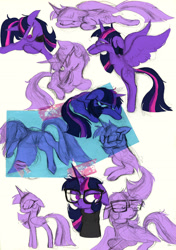 Size: 2048x2909 | Tagged: safe, artist:heartlurch, twilight sparkle, alicorn, pony, g4, glasses, simple background, sweat, twilight sparkle (alicorn), white background