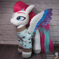 Size: 1200x1200 | Tagged: safe, artist:allunacraft, zipp storm, pony, g5, clothes, colored wings, irl, multicolored wings, photo, plushie, solo, sweater, wings