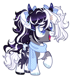 Size: 2055x2177 | Tagged: safe, artist:lavender-bases, oc, oc only, oc:oreo cream, pegasus, pony, clothes, colored wings, female, filly, foal, horn, horns, scarf, simple background, solo, transparent background, two toned wings, wings, x0000 milestone