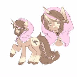 Size: 3000x3000 | Tagged: safe, artist:bonnybel_, oc, oc only, pony, unicorn, hooded cape, horn, moe, multicolored hair, simple background, solo, spots, white background