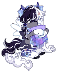 Size: 2400x3100 | Tagged: safe, artist:persefawn, oc, oc only, oc:oreo cream, pegasus, clothes, female, horns, mare, pillow, simple background, socks, solo, transparent background