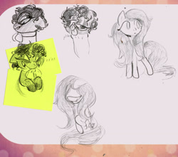 Size: 2048x1812 | Tagged: safe, artist:heartlurch, fluttershy, oc, oc:heart leap, pegasus, pony, unicorn, g4, :p, duo, glasses, horn, neck bow, ponysona, tongue out, traditional art, unicorn oc