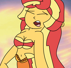 Size: 1000x960 | Tagged: safe, artist:jadeharmony, sunset shimmer, mermaid, equestria girls, g4, bra, crossover, eyes closed, female, mermaidized, ocean, open mouth, pain, seashell, seashell bra, solo, species swap, swimming, the little mermaid, transformation, underwater, water