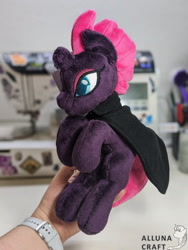 Size: 1620x2160 | Tagged: safe, artist:allunacraft, tempest shadow, pony, unicorn, g4, cape, clothes, hand, horn, irl, photo, plushie, sewing machine, solo, watch