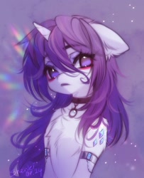 Size: 875x1080 | Tagged: safe, artist:shenki, rarity, pony, unicorn, g4, abstract background, alternate hairstyle, alternative cutie mark placement, arm band, arm bands, arm cuffs, chest fluff, collar, draw this in your style, ear fluff, eyeshadow, female, floppy ears, fluffy, half body, horn, human shoulders, looking at you, makeup, mare, messy mane, no pupils, shoulder cutie mark, shoulder fluff, solo