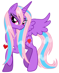 Size: 1961x2421 | Tagged: safe, artist:moondeer1616, oc, oc only, oc:heart sparkle, alicorn, pony, g4, alicorn oc, female, heart necklace, horn, mare, necklace, simple background, solo, transparent background, wet, wet mane, wings