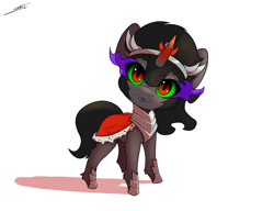 Size: 3000x2300 | Tagged: safe, artist:skitsroom, part of a set, king sombra, pony, unicorn, g4, chibi, cute, cute little fangs, fangs, high res, horn, looking at you, male, signature, simple background, smiling, smiling at you, solo, sombradorable, stallion, white background